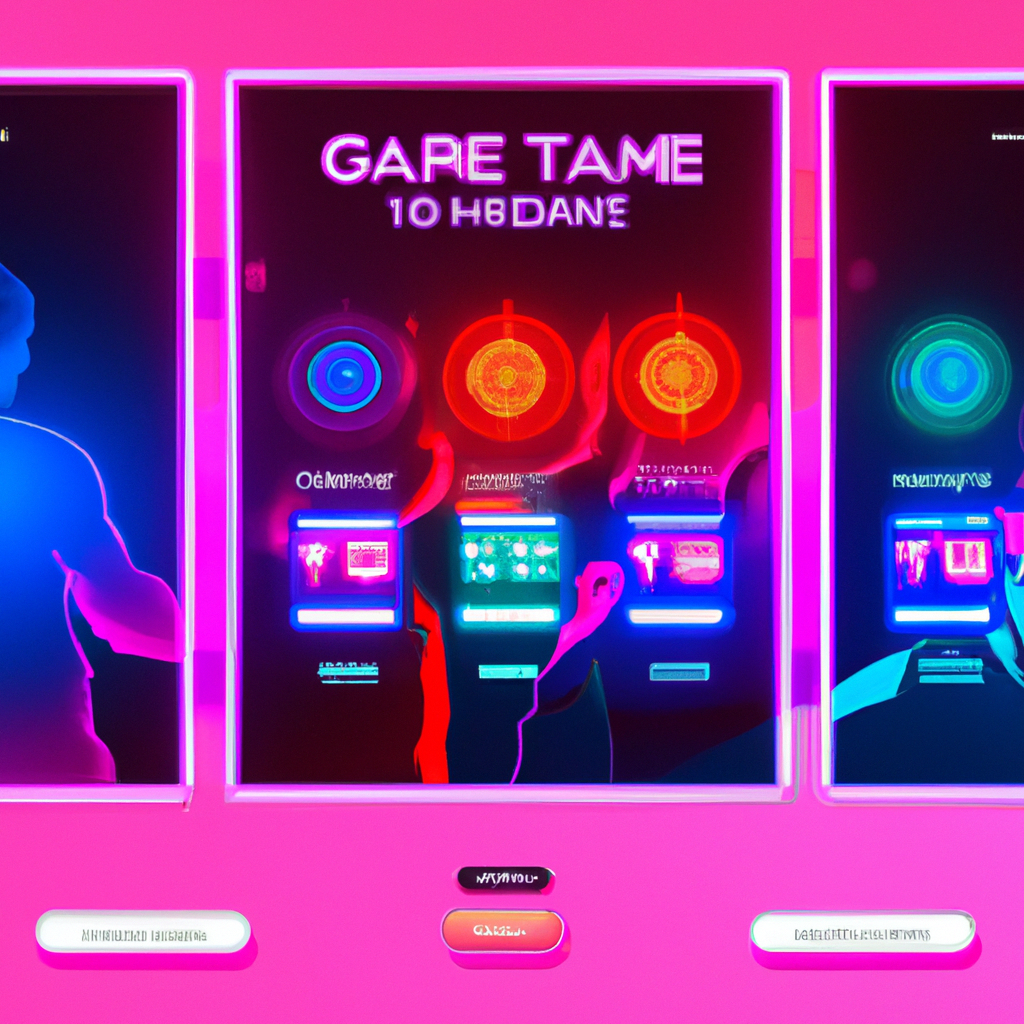 ArcadeForge hero: neon arcade collage with players